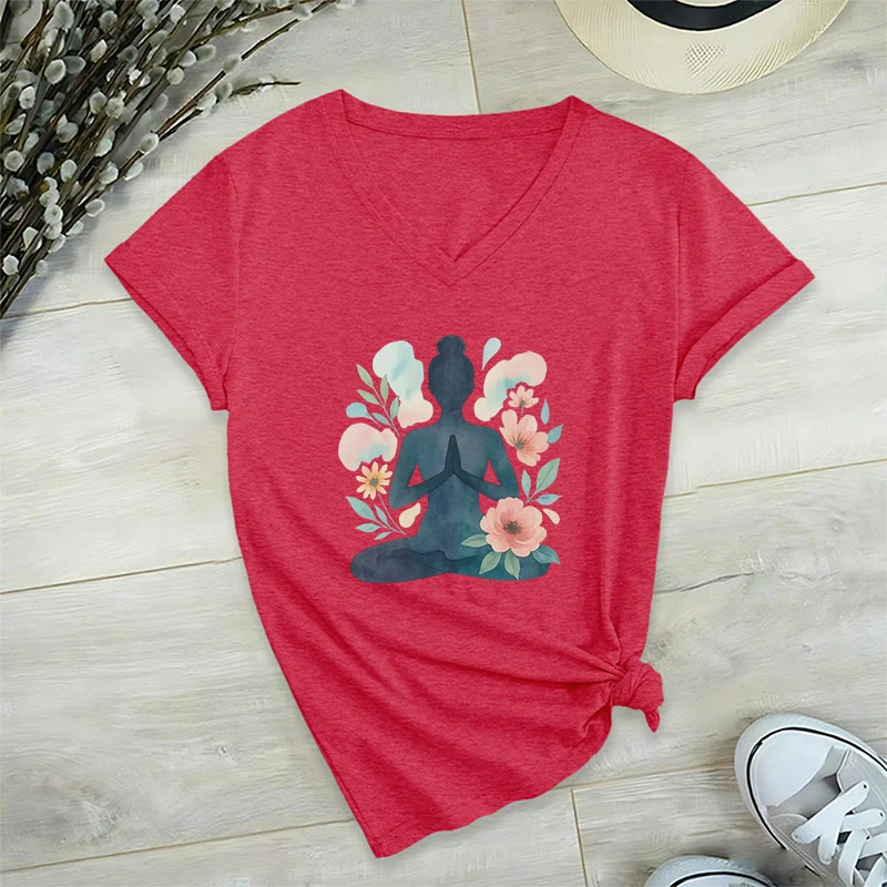 Olivenorma Inner Strength V-Ausschnitt Yoga Meditation T-Shirt