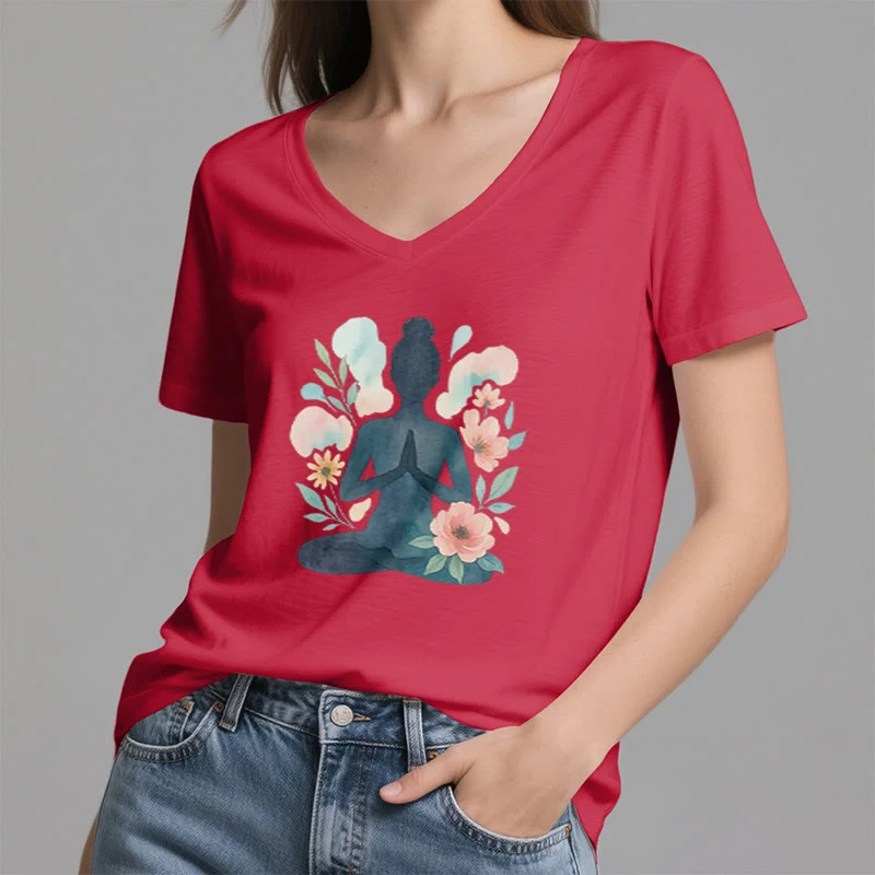 Olivenorma Inner Strength V-Ausschnitt Yoga Meditation T-Shirt