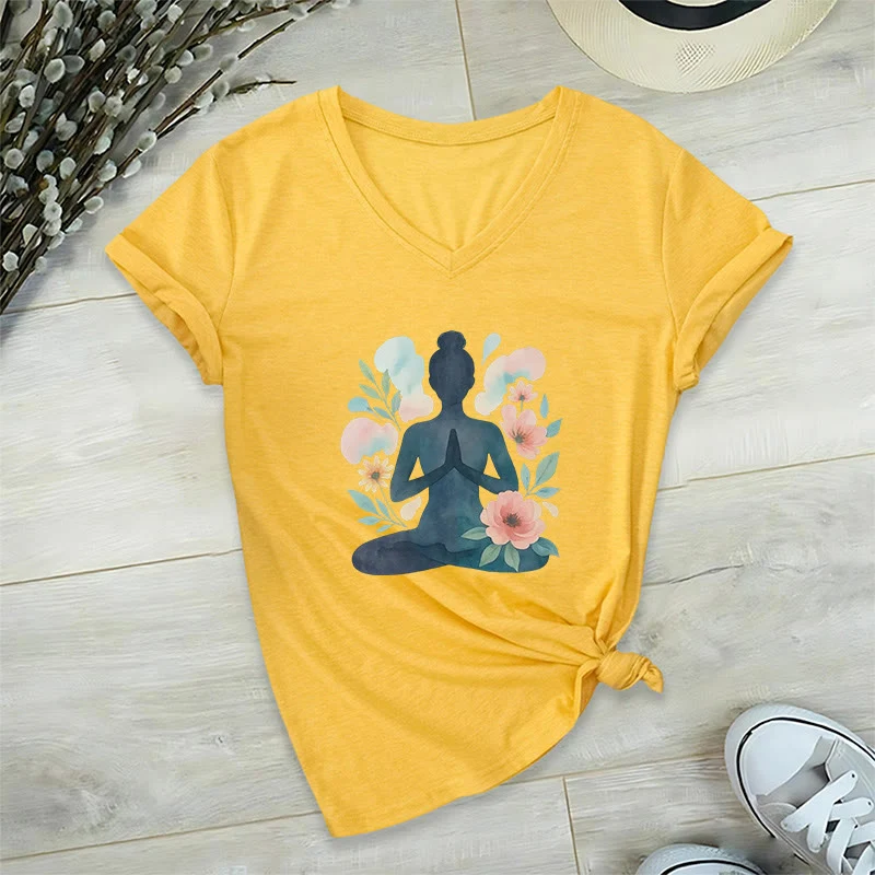Olivenorma Inner Strength V-Ausschnitt Yoga Meditation T-Shirt