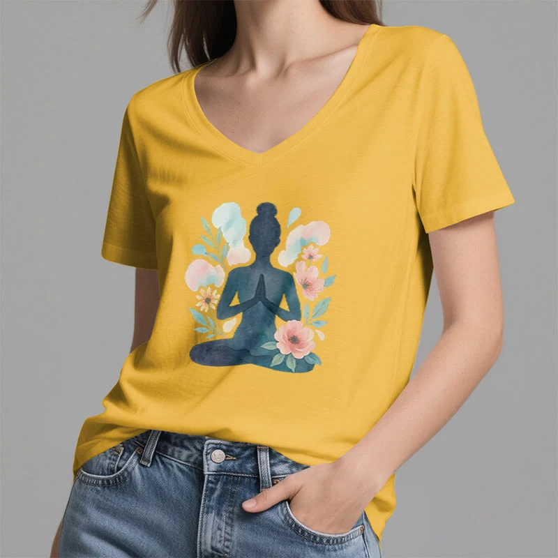 Olivenorma Inner Strength V-Ausschnitt Yoga Meditation T-Shirt