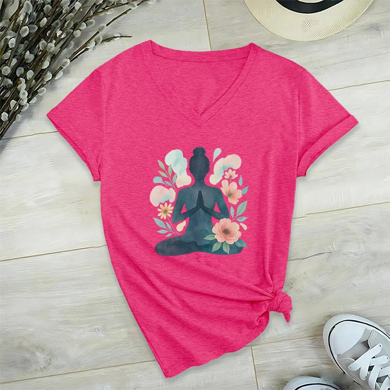 Olivenorma Inner Strength V-Ausschnitt Yoga Meditation T-Shirt
