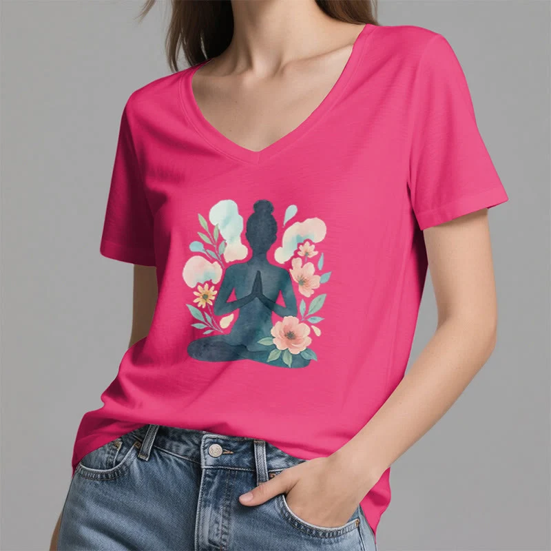 Olivenorma Inner Strength V-Ausschnitt Yoga Meditation T-Shirt