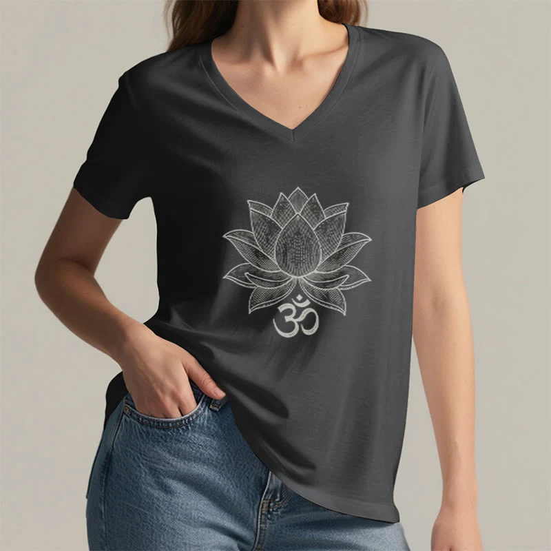 Olivenorma Lotus Mindful Power V-Ausschnitt Yoga Meditation T-Shirt