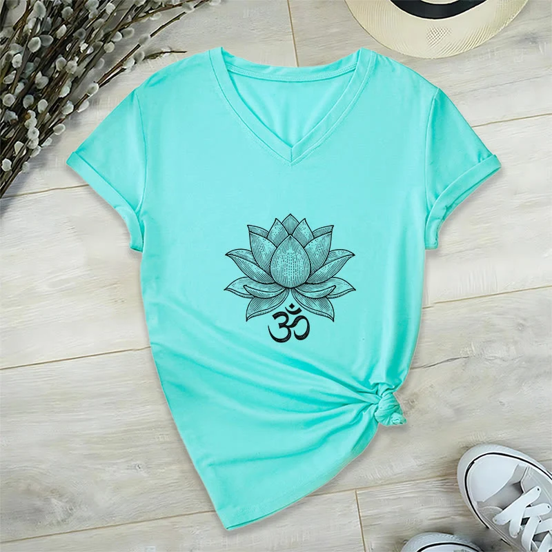 Olivenorma Lotus Mindful Power V-Ausschnitt Yoga Meditation T-Shirt
