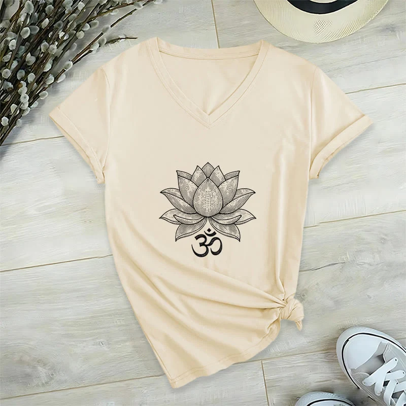 Olivenorma Lotus Mindful Power V-Ausschnitt Yoga Meditation T-Shirt