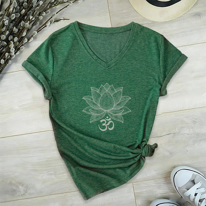 Olivenorma Lotus Mindful Power V-Ausschnitt Yoga Meditation T-Shirt