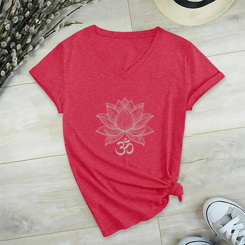 Olivenorma Lotus Mindful Power V-Ausschnitt Yoga Meditation T-Shirt