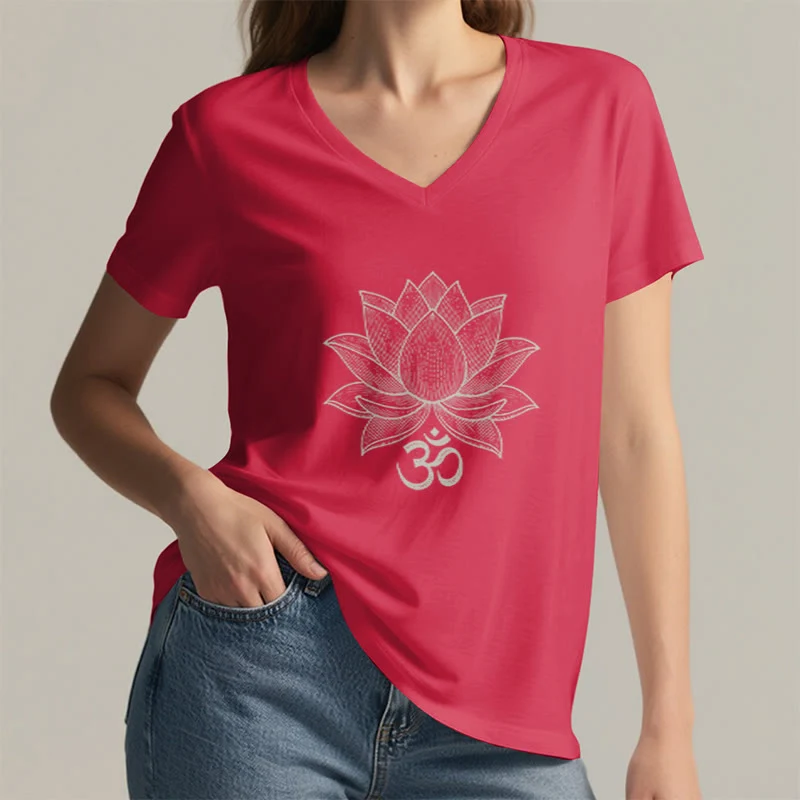 Olivenorma Lotus Mindful Power V-Ausschnitt Yoga Meditation T-Shirt