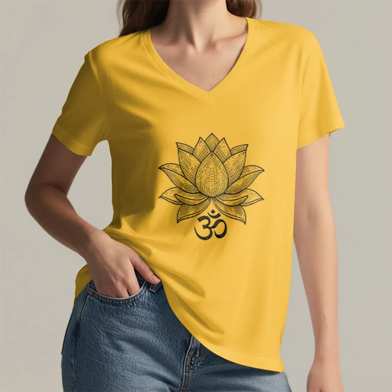 Olivenorma Lotus Mindful Power V-Ausschnitt Yoga Meditation T-Shirt