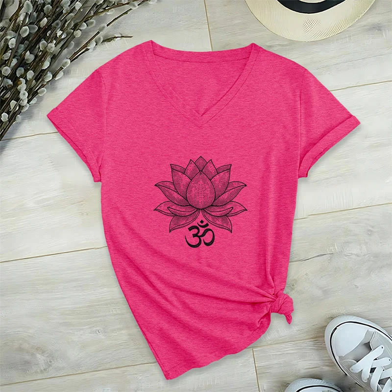 Olivenorma Lotus Mindful Power V-Ausschnitt Yoga Meditation T-Shirt