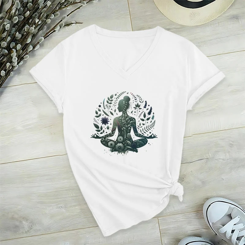 Olivenorma Nature-Infused Mindful Power V-Neck Yoga Meditation T-Shirt