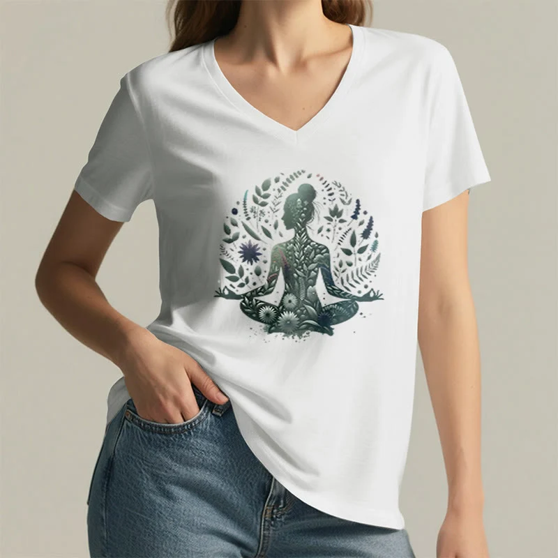 Olivenorma Nature-Infused Mindful Power V-Neck Yoga Meditation T-Shirt