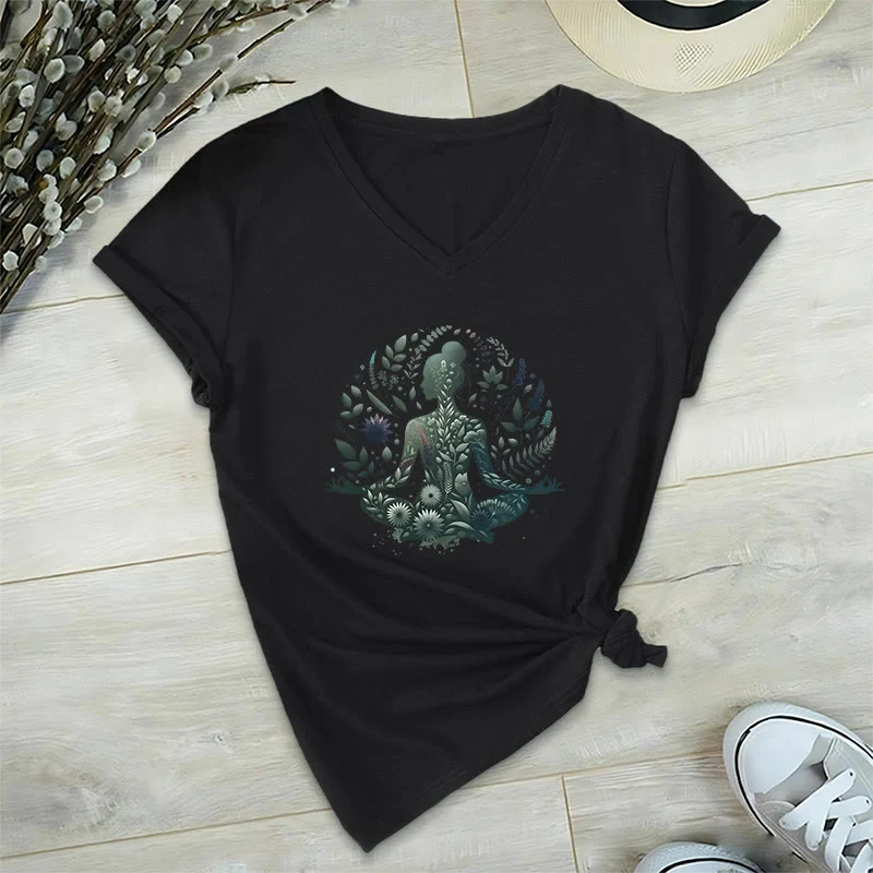 Olivenorma Nature-Infused Mindful Power V-Neck Yoga Meditation T-Shirt