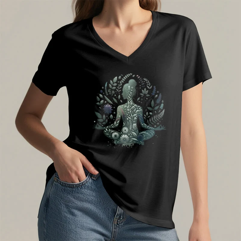 Olivenorma Nature-Infused Mindful Power V-Neck Yoga Meditation T-Shirt