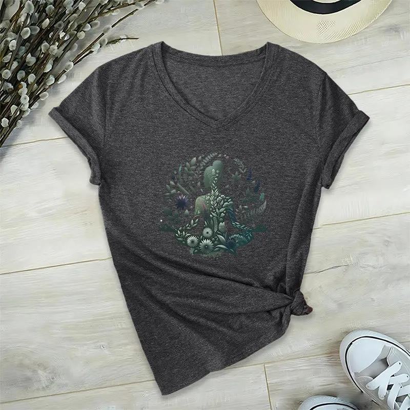 Olivenorma Nature-Infused Mindful Power V-Neck Yoga Meditation T-Shirt