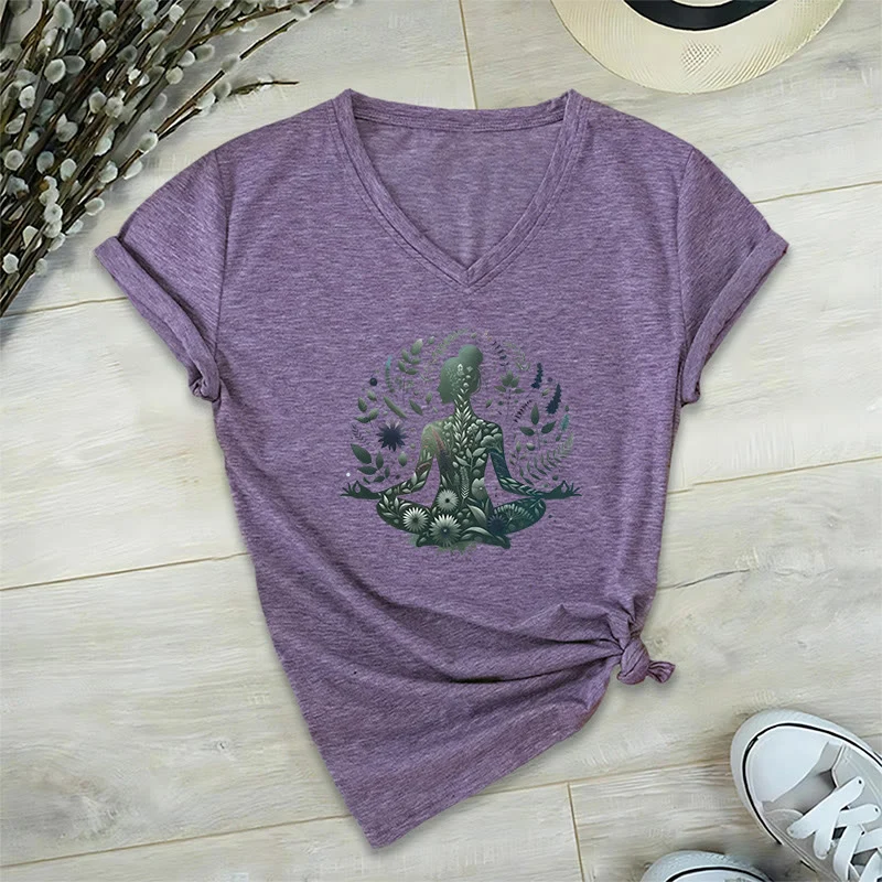 Olivenorma Nature-Infused Mindful Power V-Neck Yoga Meditation T-Shirt