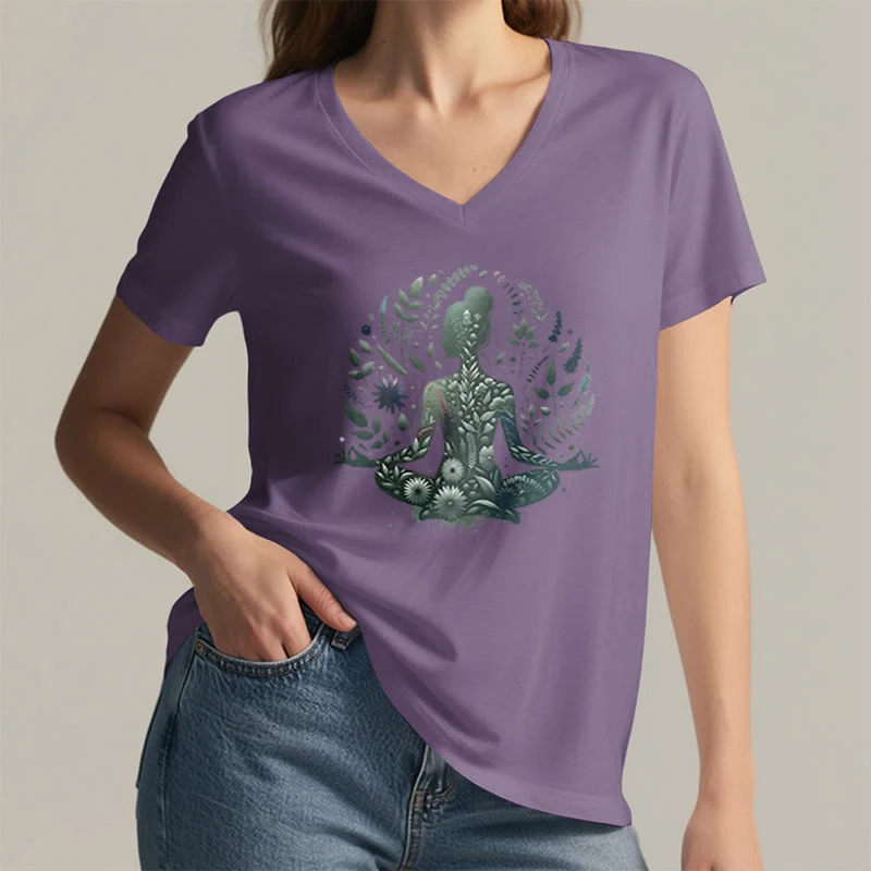 Olivenorma Nature-Infused Mindful Power V-Neck Yoga Meditation T-Shirt