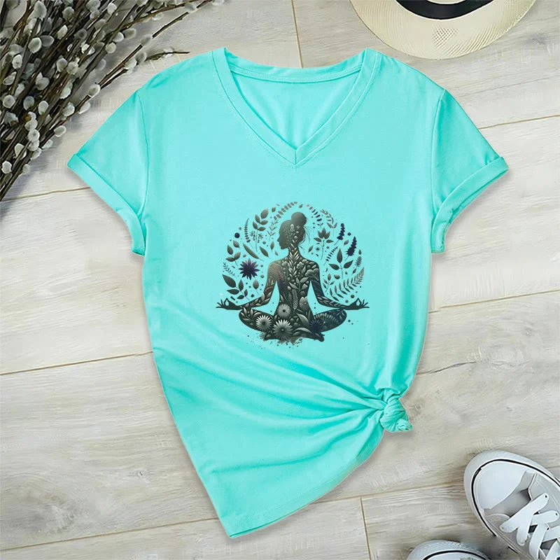 Olivenorma Nature-Infused Mindful Power V-Neck Yoga Meditation T-Shirt