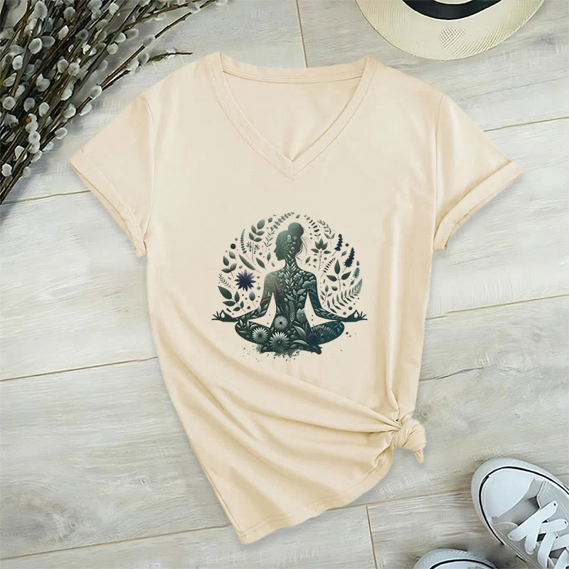 Olivenorma Nature-Infused Mindful Power V-Neck Yoga Meditation T-Shirt