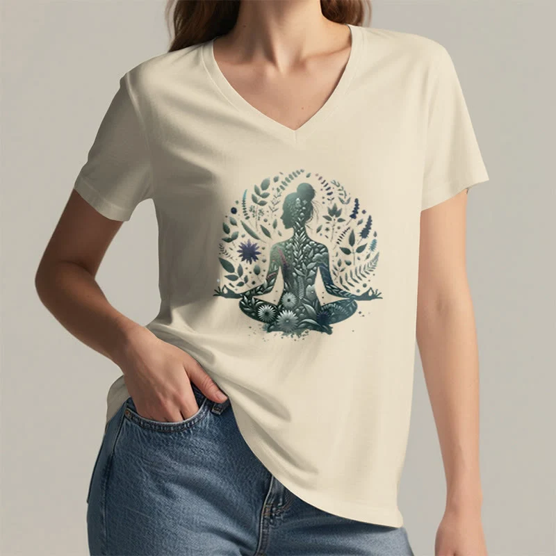 Olivenorma Nature-Infused Mindful Power V-Neck Yoga Meditation T-Shirt
