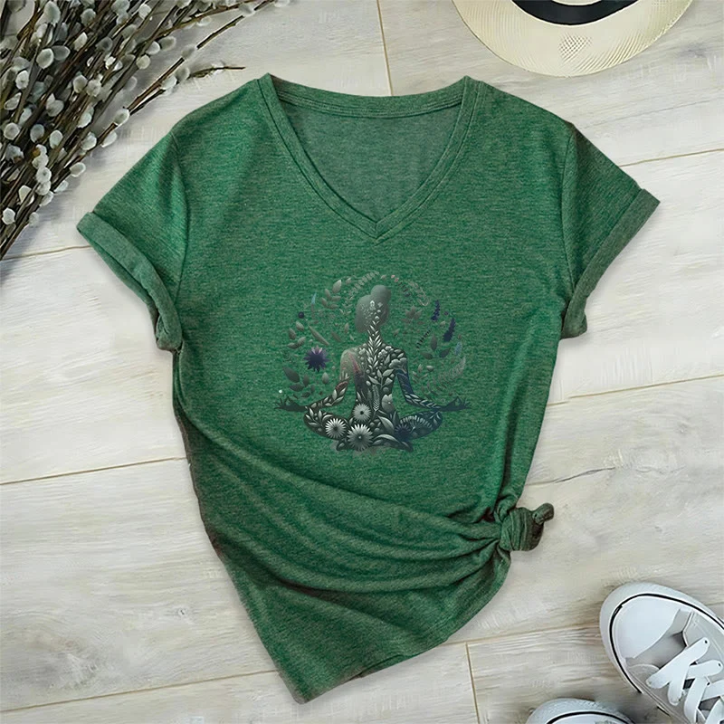 Olivenorma Nature-Infused Mindful Power V-Neck Yoga Meditation T-Shirt