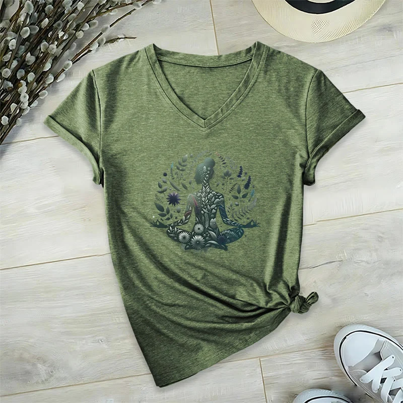 Olivenorma Nature-Infused Mindful Power V-Neck Yoga Meditation T-Shirt