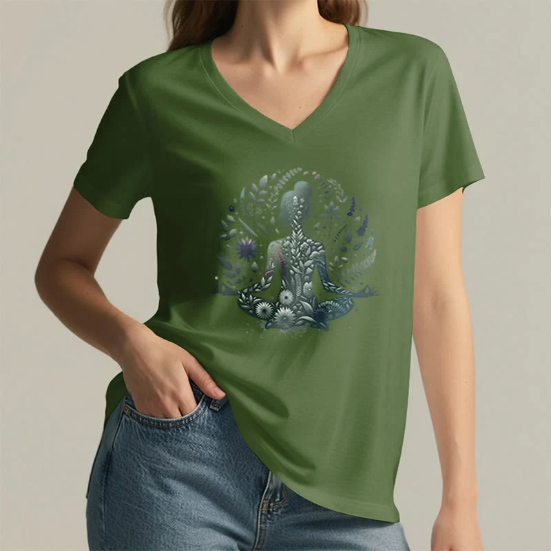 Olivenorma Nature-Infused Mindful Power V-Neck Yoga Meditation T-Shirt