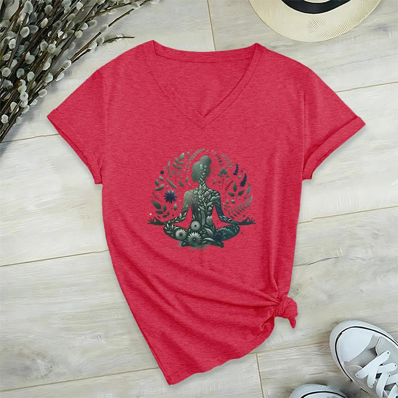 Olivenorma Nature-Infused Mindful Power V-Neck Yoga Meditation T-Shirt
