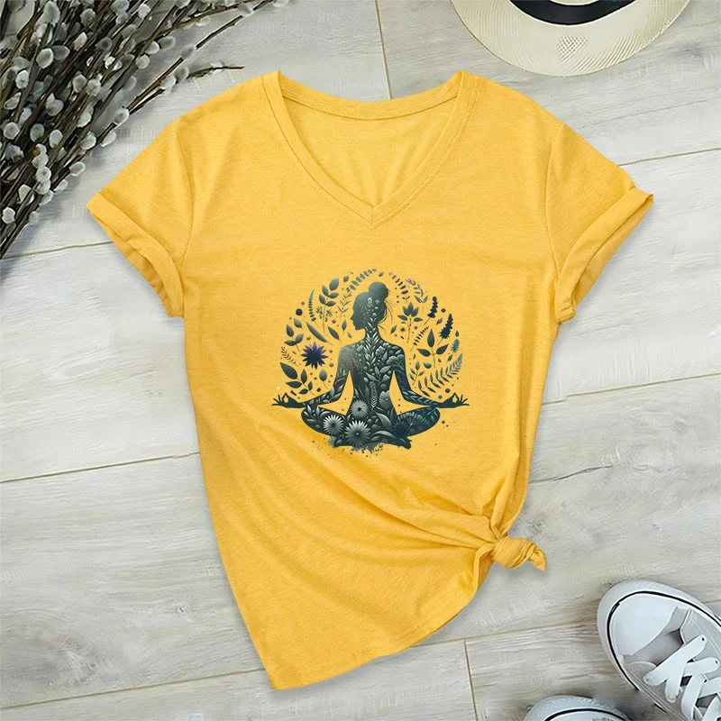Olivenorma Nature-Infused Mindful Power V-Neck Yoga Meditation T-Shirt