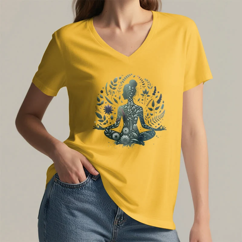 Olivenorma Nature-Infused Mindful Power V-Neck Yoga Meditation T-Shirt