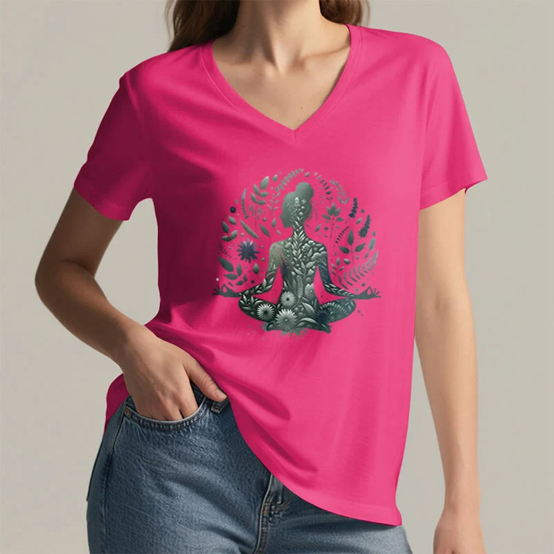 Olivenorma Nature-Infused Mindful Power V-Neck Yoga Meditation T-Shirt