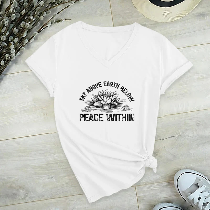 Olivenorma Friedenssymbol V-Ausschnitt Yoga Meditation T-Shirt