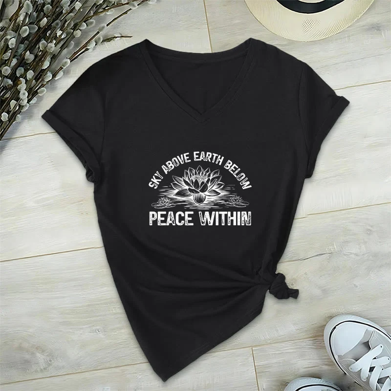 Olivenorma Friedenssymbol V-Ausschnitt Yoga Meditation T-Shirt