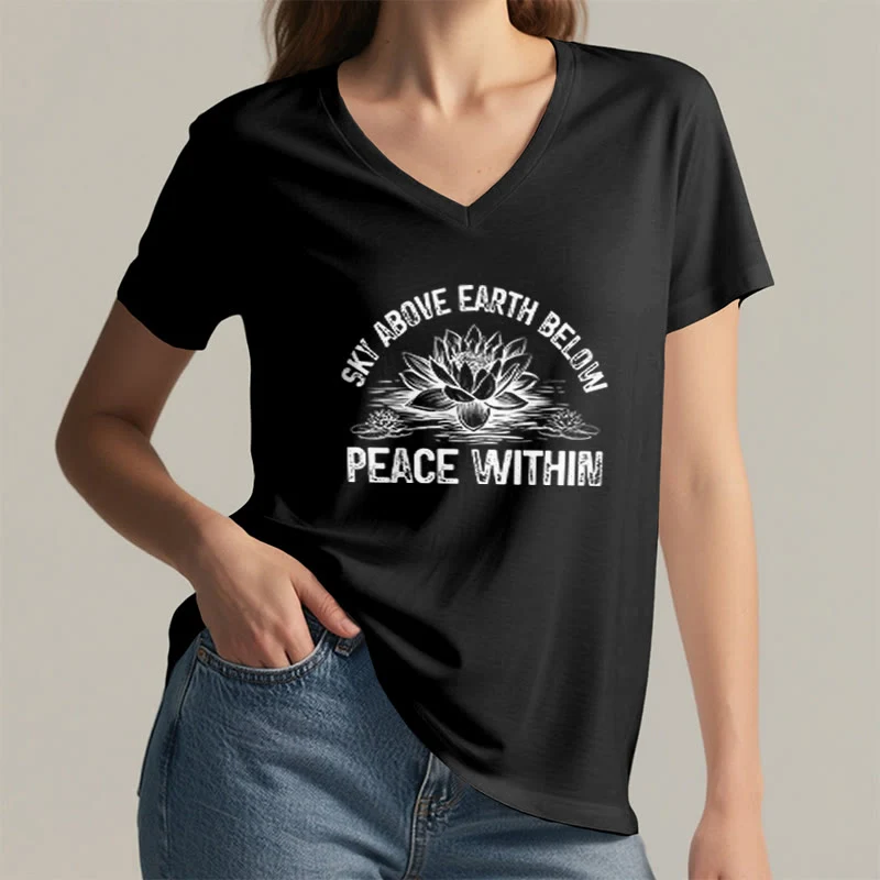 Olivenorma Friedenssymbol V-Ausschnitt Yoga Meditation T-Shirt