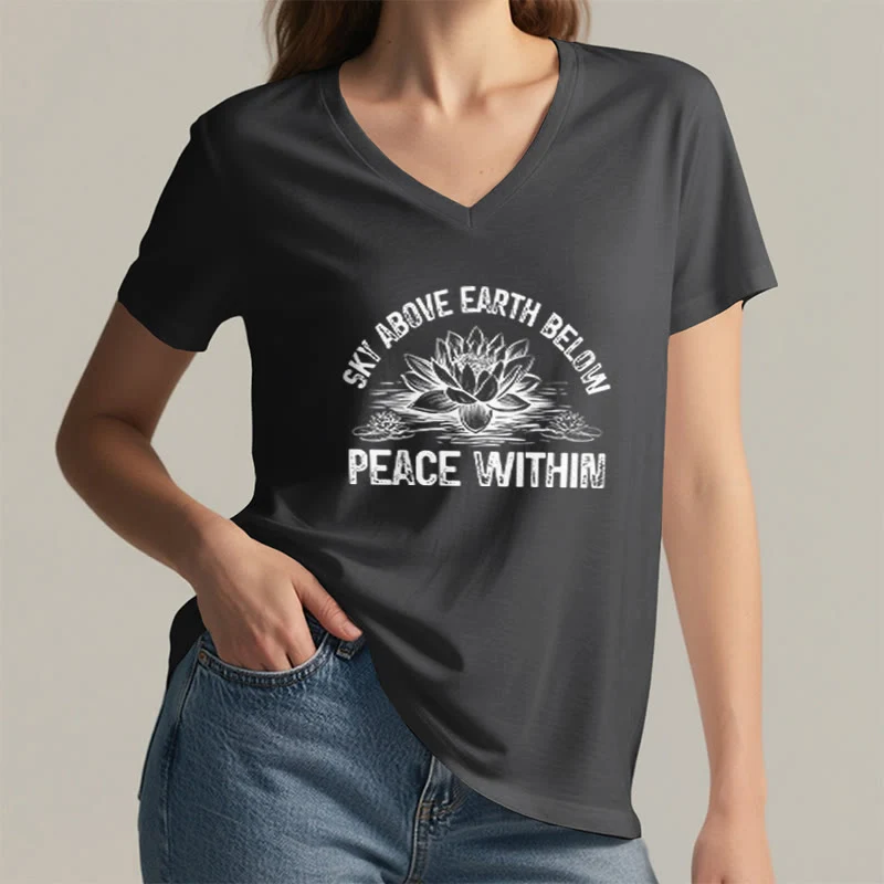 Olivenorma Friedenssymbol V-Ausschnitt Yoga Meditation T-Shirt
