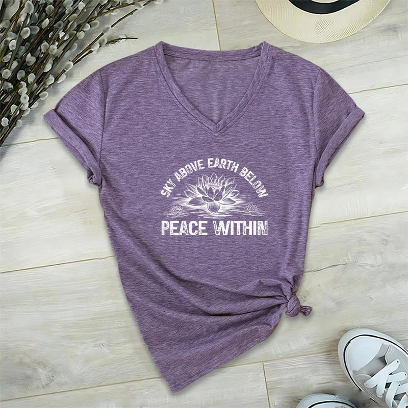Olivenorma Friedenssymbol V-Ausschnitt Yoga Meditation T-Shirt