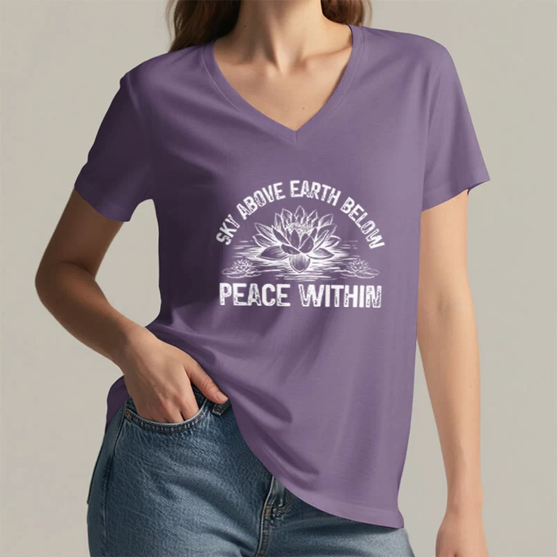 Olivenorma Friedenssymbol V-Ausschnitt Yoga Meditation T-Shirt