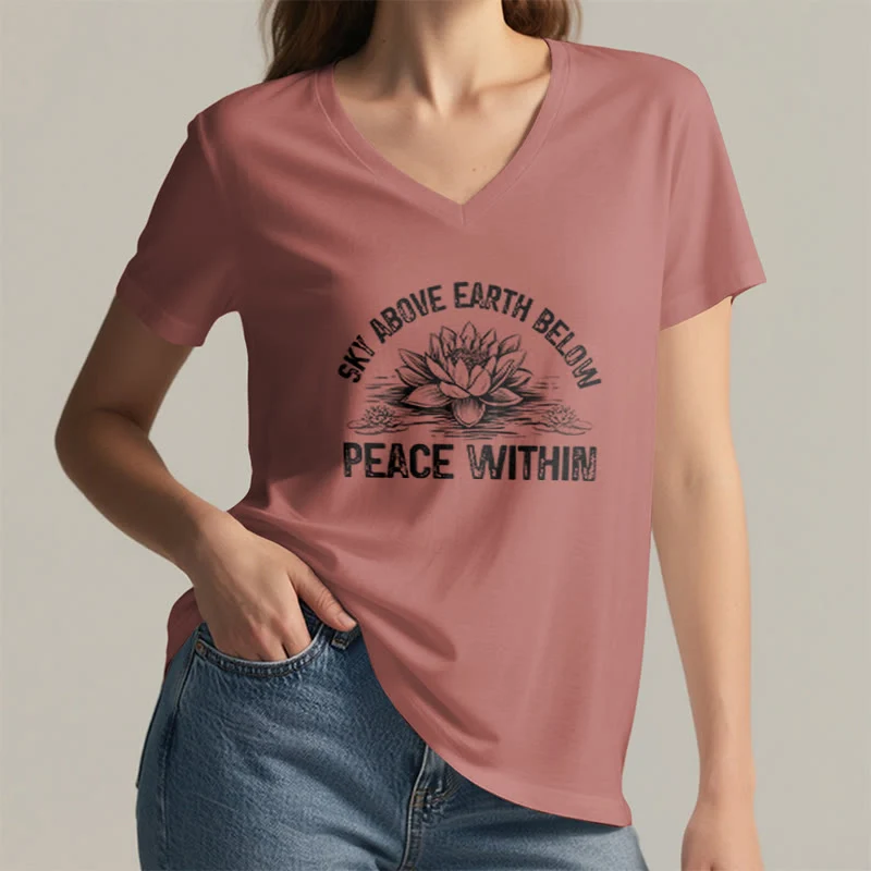 Olivenorma Friedenssymbol V-Ausschnitt Yoga Meditation T-Shirt