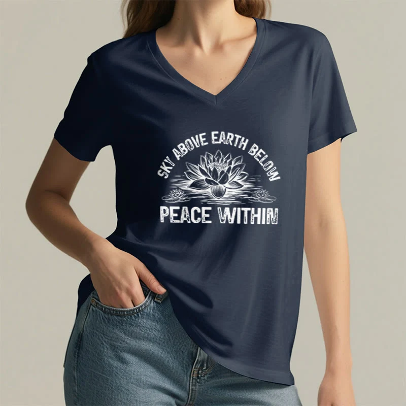 Olivenorma Friedenssymbol V-Ausschnitt Yoga Meditation T-Shirt