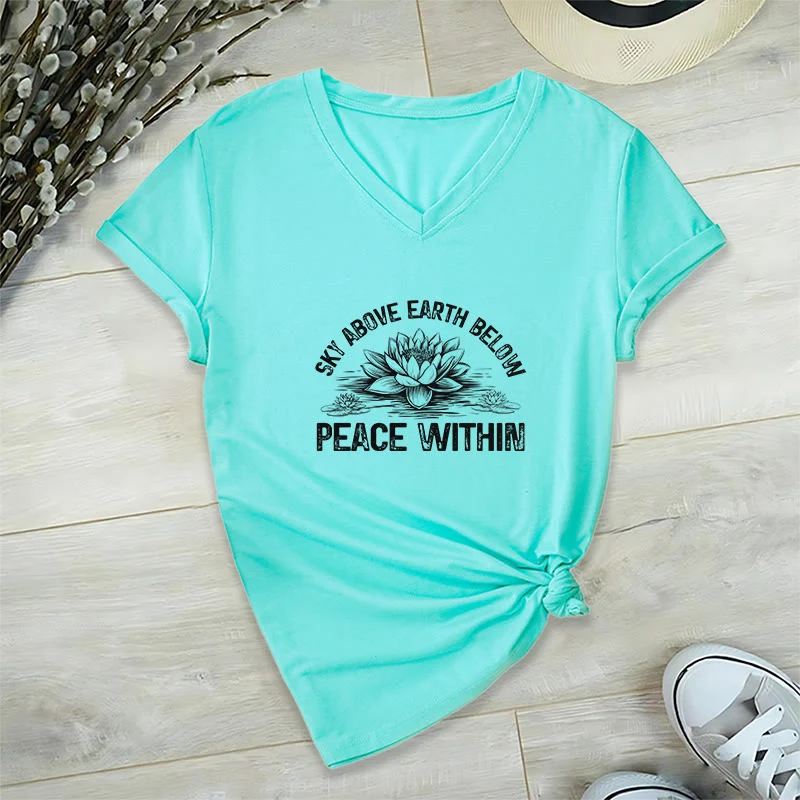 Olivenorma Friedenssymbol V-Ausschnitt Yoga Meditation T-Shirt