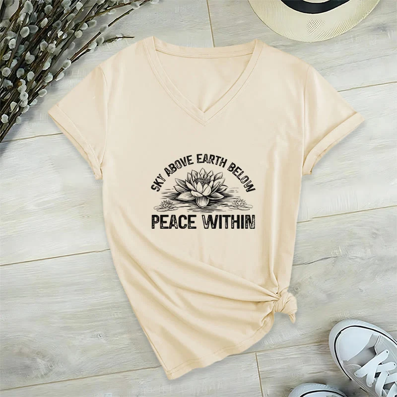Olivenorma Friedenssymbol V-Ausschnitt Yoga Meditation T-Shirt