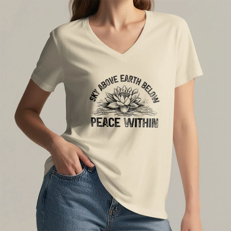 Olivenorma Friedenssymbol V-Ausschnitt Yoga Meditation T-Shirt