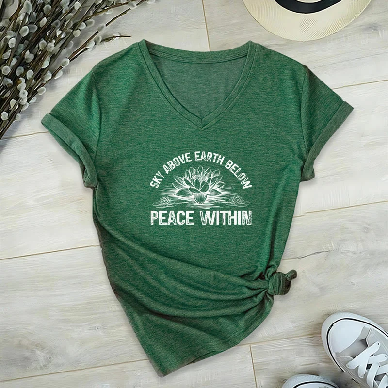 Olivenorma Friedenssymbol V-Ausschnitt Yoga Meditation T-Shirt