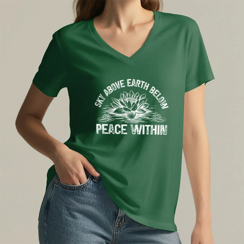 Olivenorma Friedenssymbol V-Ausschnitt Yoga Meditation T-Shirt