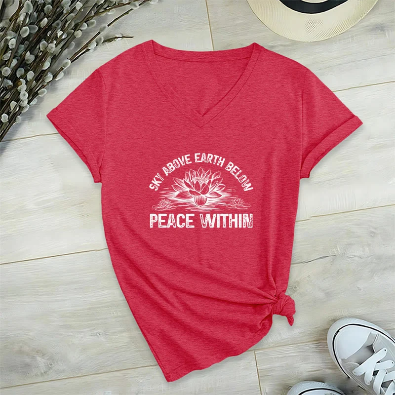 Olivenorma Friedenssymbol V-Ausschnitt Yoga Meditation T-Shirt