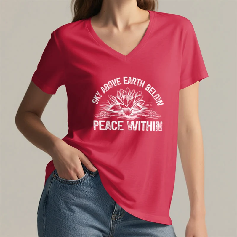Olivenorma Friedenssymbol V-Ausschnitt Yoga Meditation T-Shirt