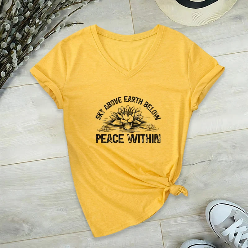 Olivenorma Friedenssymbol V-Ausschnitt Yoga Meditation T-Shirt