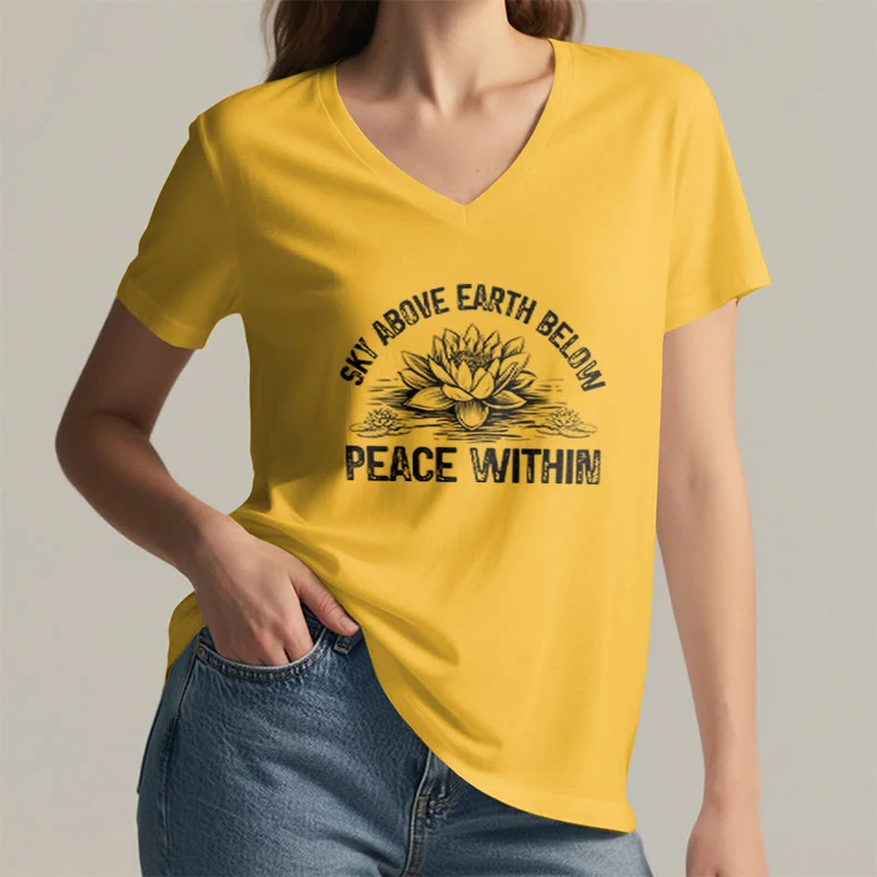 Olivenorma Friedenssymbol V-Ausschnitt Yoga Meditation T-Shirt