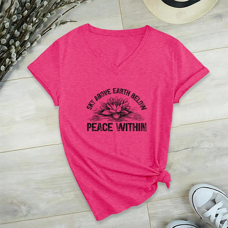 Olivenorma Friedenssymbol V-Ausschnitt Yoga Meditation T-Shirt