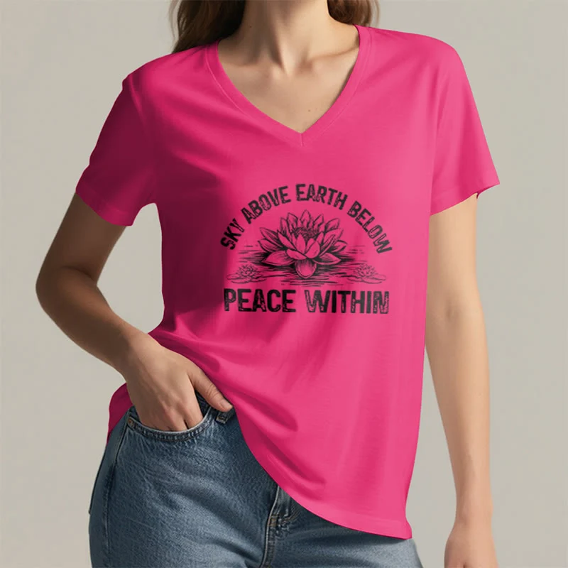 Olivenorma Friedenssymbol V-Ausschnitt Yoga Meditation T-Shirt